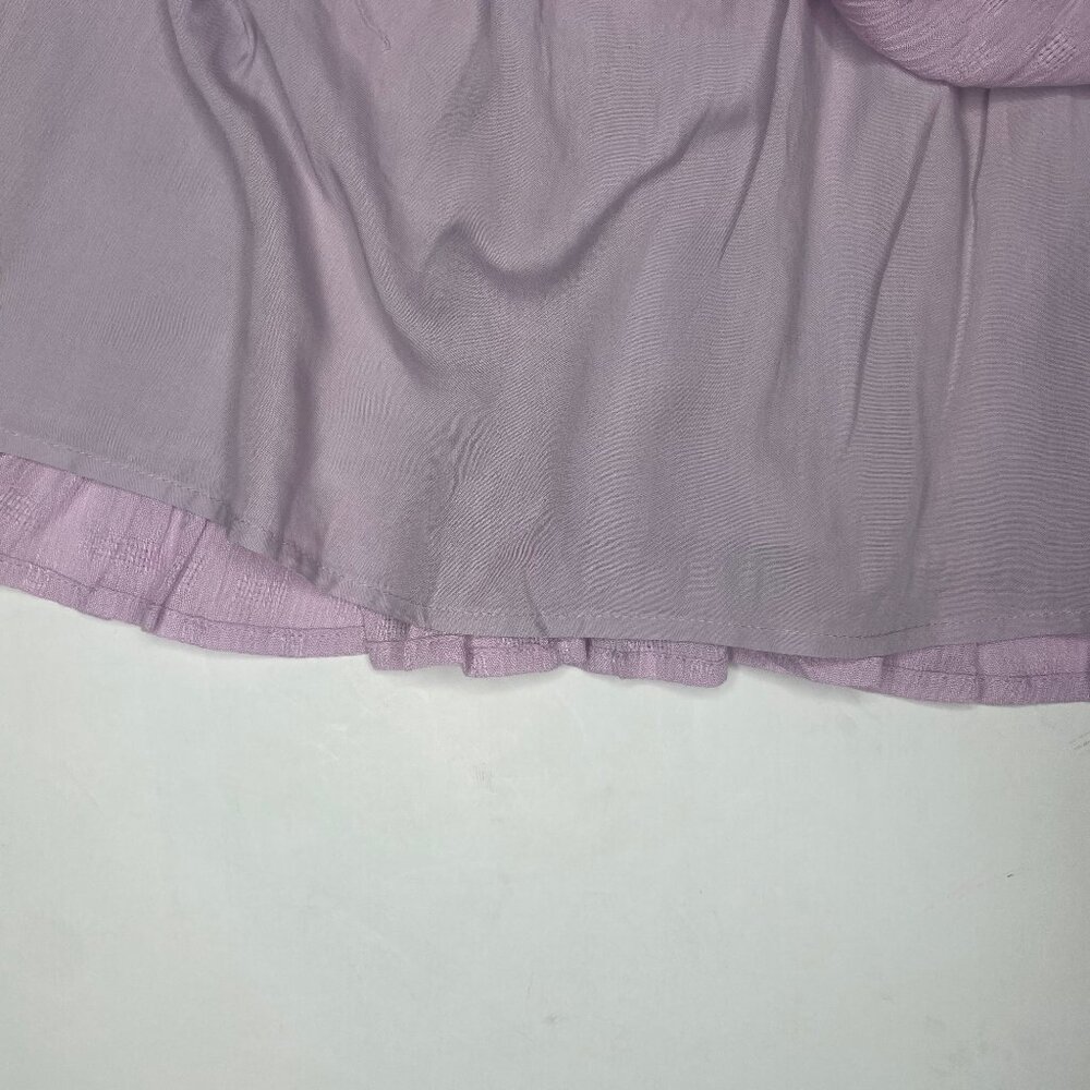 Lush Lilac Tie Front Cutout Mini Dress M Textured Balloon Sleeve Tiered Lavender - Picture 7 of 12